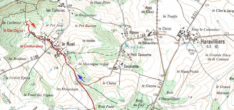 L'ovni (en rouge) et les témoins (en bleu) se dirigent l'un vers l'autre