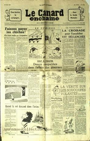 Le Canard Enchaîné n°535 du 22 mars, titrant sur La vérité sur les soucoupes volantes