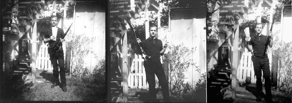 Oswald tenant son fusil reçu dans son jardin au printemps 1963