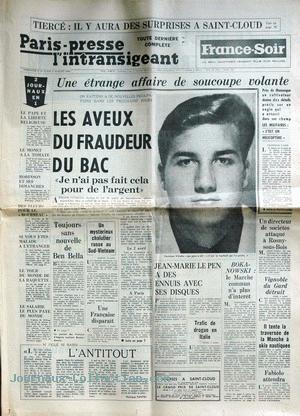 Paris-presse - l'intransigeant  du 4 juillet, titrant sur Une étrange affaire de soucoupe        volante